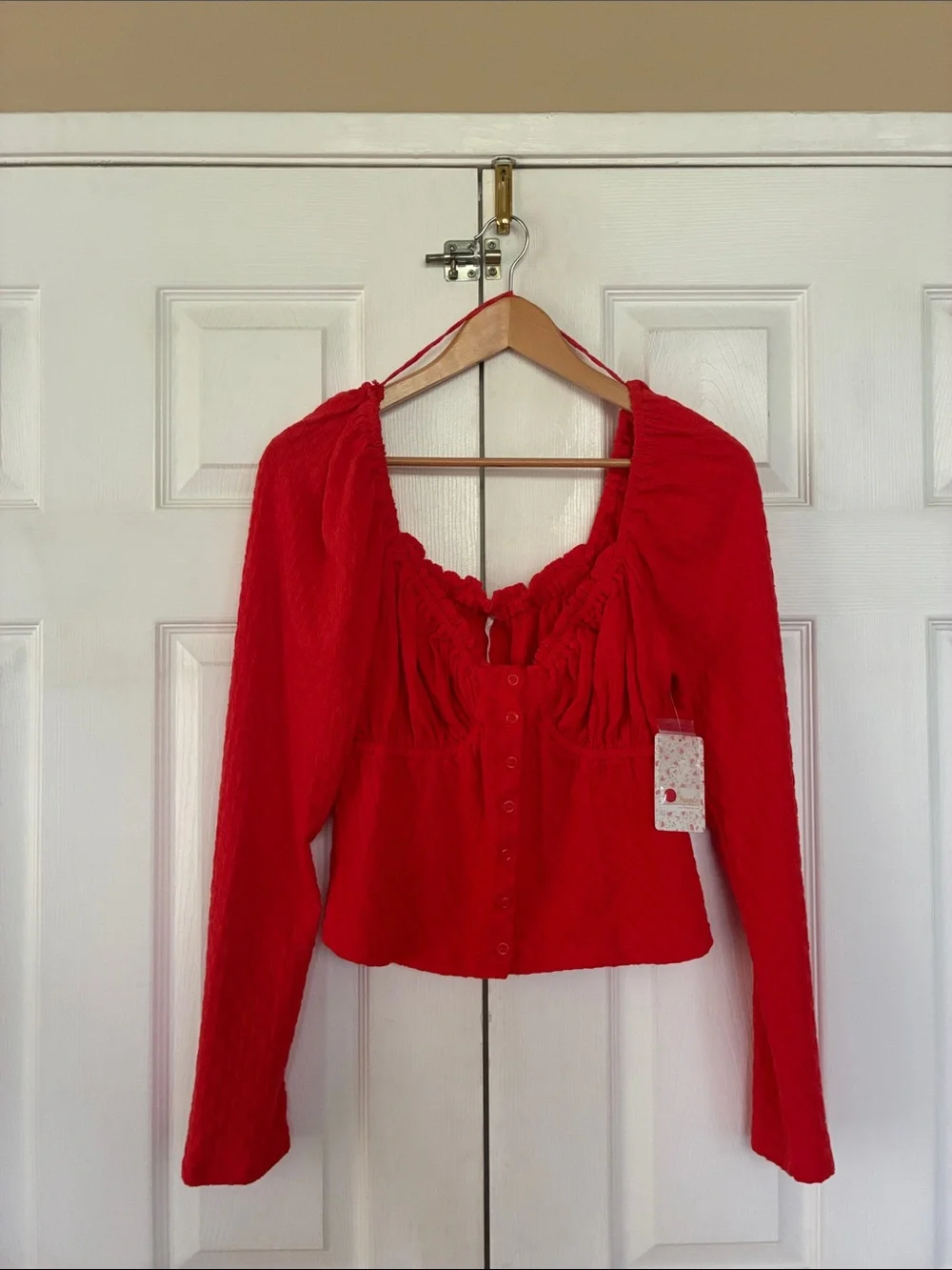 New Free People Ladybug blouse Smocked Crop flambé Top Shirt